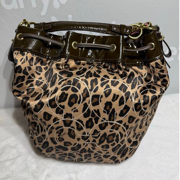 Coach Madison Ocelot OP Art Marielle Patent Leather Trim Bucket Drawstring Bag - Picture 2 of 9